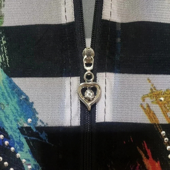 Valentina Colorful Sheer Black and White Strip Embellished Jacket - Picture 3 of 6